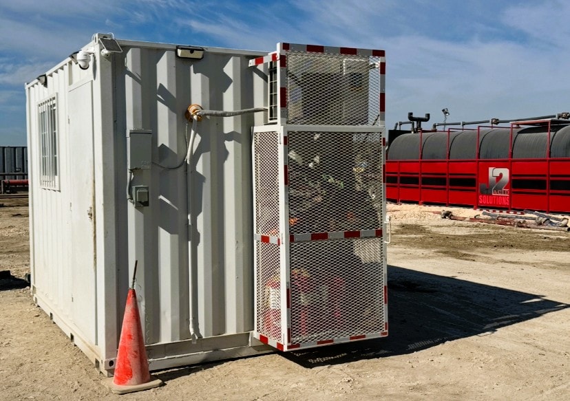 SureHold cooldown container staged at a remote oilfield job site